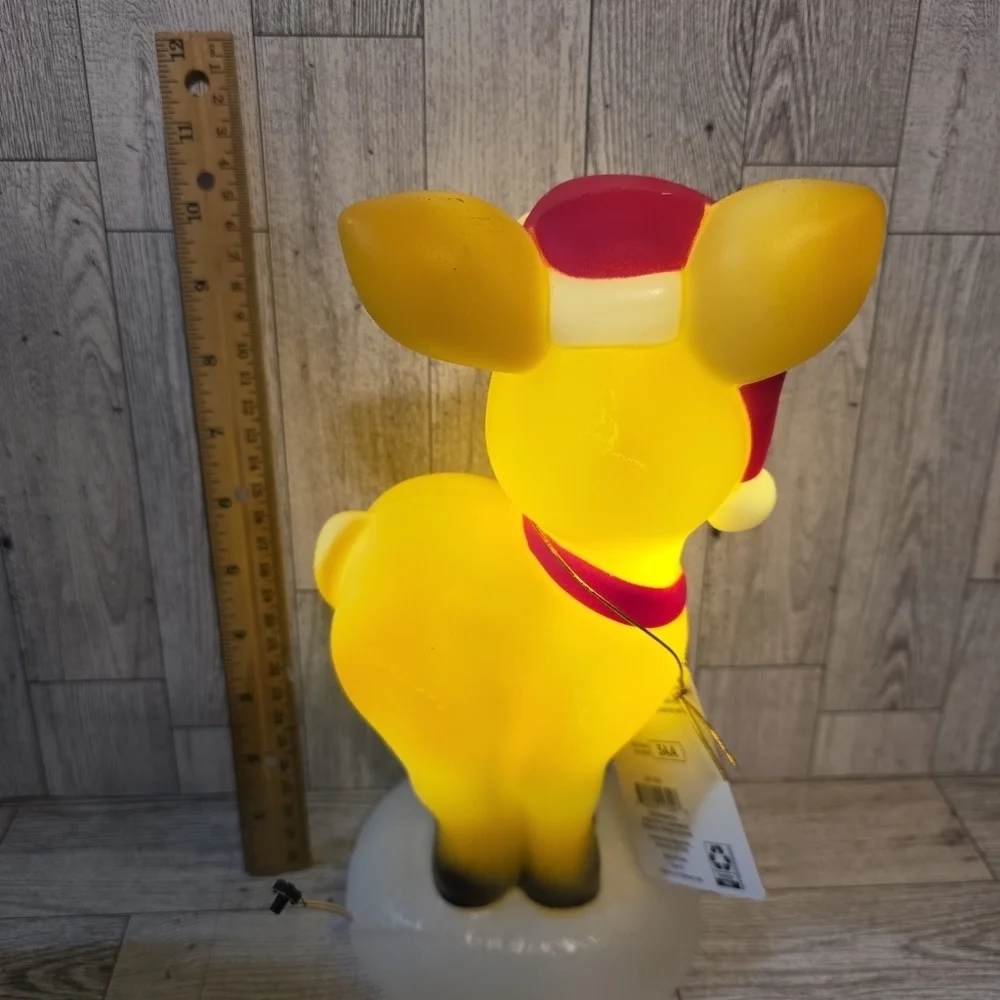 Festive Yellow Reindeer with Red Accents Lights Up
